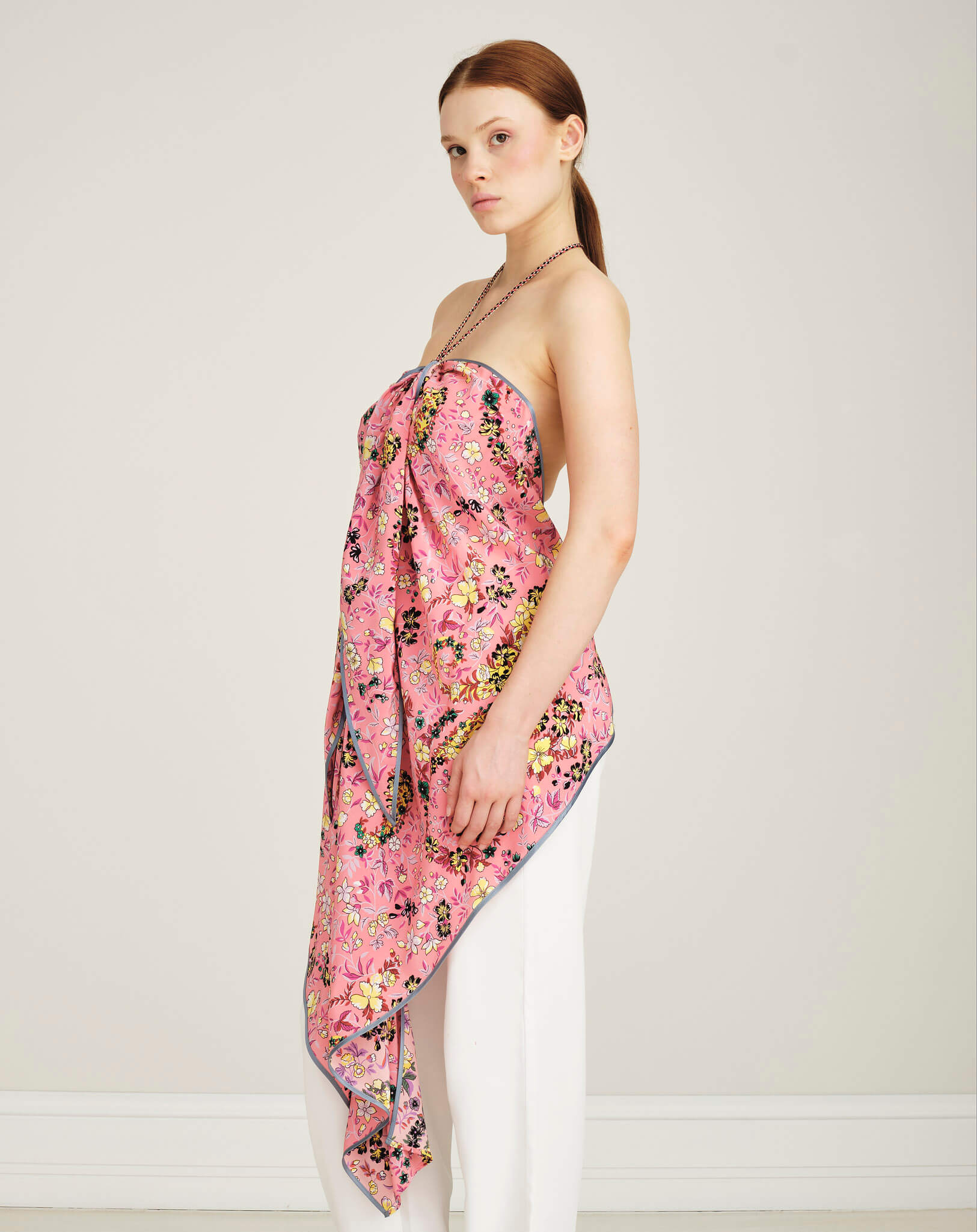 Etro - Pink Floral Printed Halterneck Silk Blend Blousse L-XL